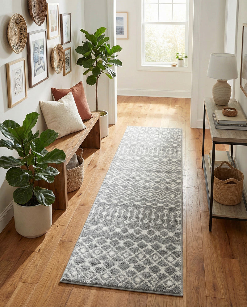 Mediterranean Lattice Collection Area Rug - Santorini (Gray) Runner Gray  lifestyle 59