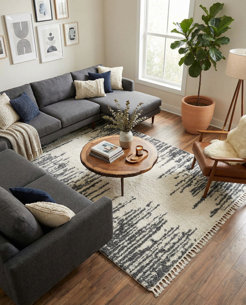 Tranquil Tides Shag Collection Area Rug - Marina Rectangle White  lifestyle 49