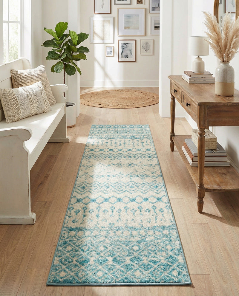 Mediterranean Lattice Collection Area Rug -  Casablanca (Ivory Blue) Runner Ivory Blue  lifestyle 71