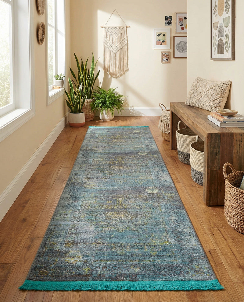 Caribbean Breeze Collection Area Rug -  Martinique Runner Turquoise  lifestyle 51
