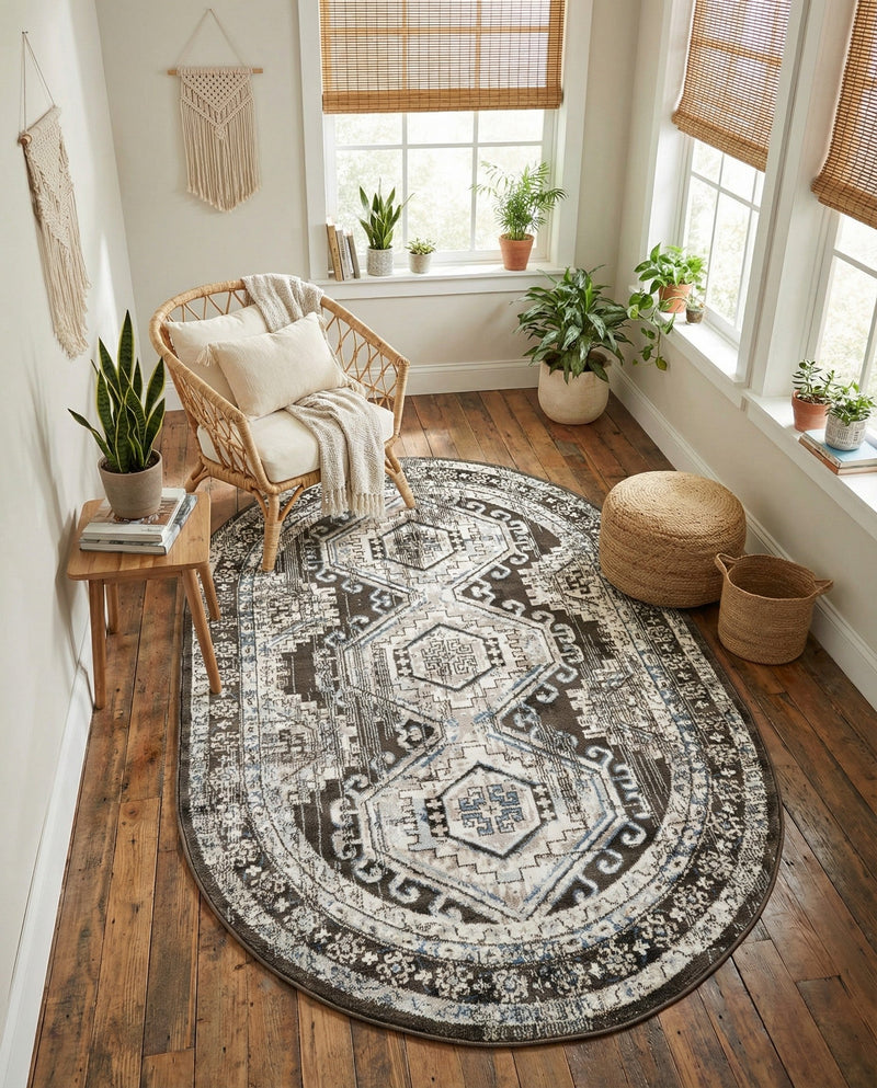 Savannah Elegance Collection Area Rug -  Tybee (Gray) Oval Gray  lifestyle 70