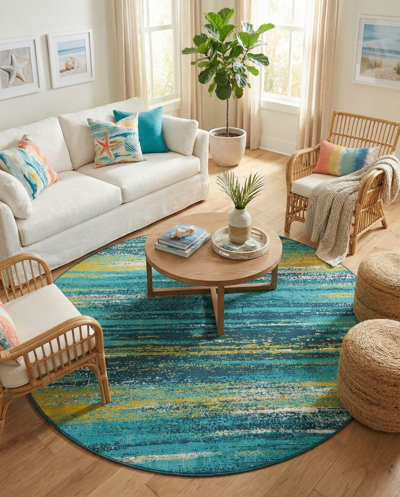 Seaside Haven Rugs Collection Area Rug -  Sandbar Round Multi.Blue  lifestyle 73