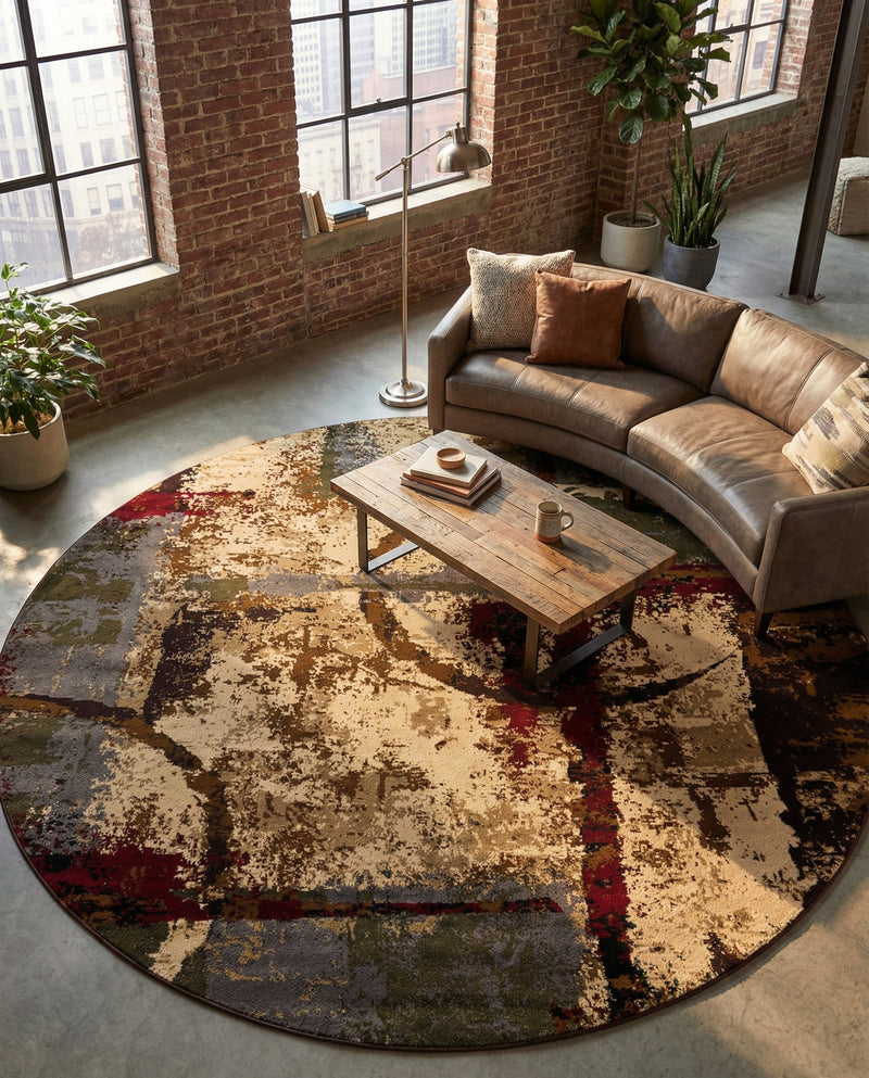 Bistro Lounge Collection Area Rug -  FlatWhite Round Multi  lifestyle 37