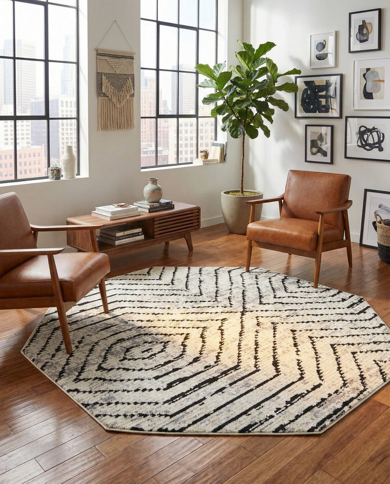 Marrakech Mosaic Collection Area Rug -  Tangier Octagon Black and White  lifestyle 48