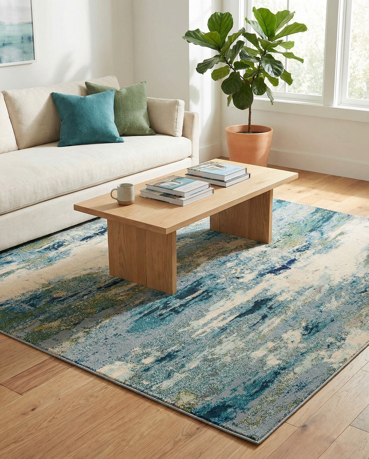 Chromatic Oasis Collection Area Rug -  Serene Square Light Blue  lifestyle 114