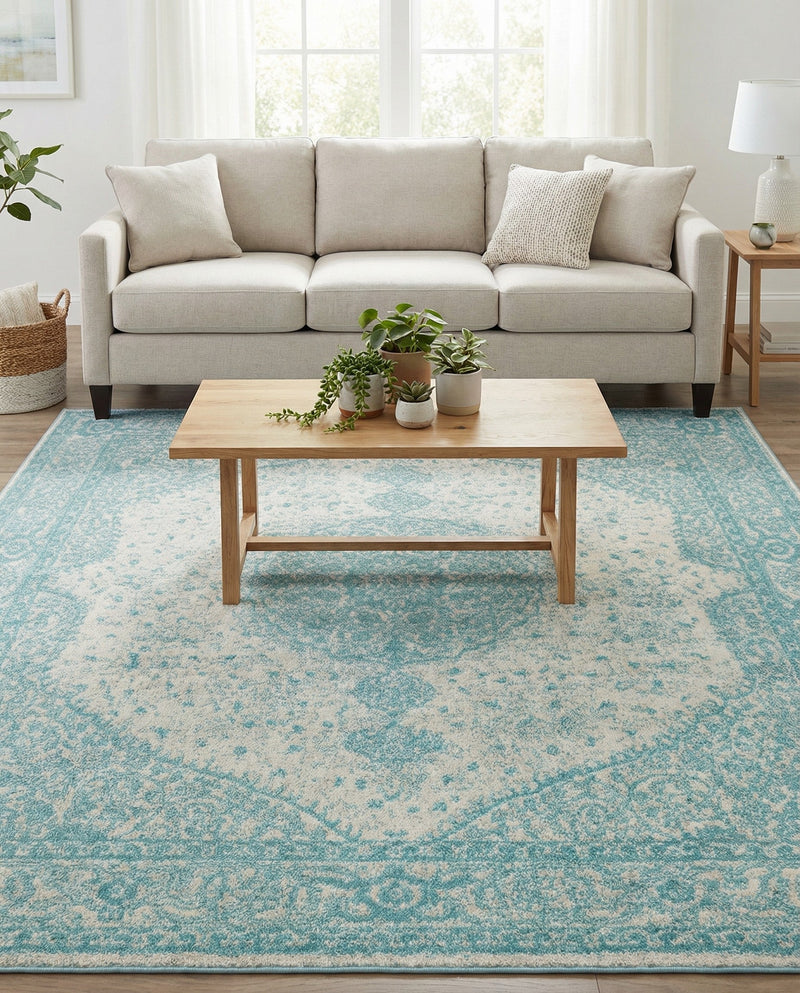 Dover Terrace Collection Area Rug - Marina (Aqua) Square Aqua  lifestyle 43