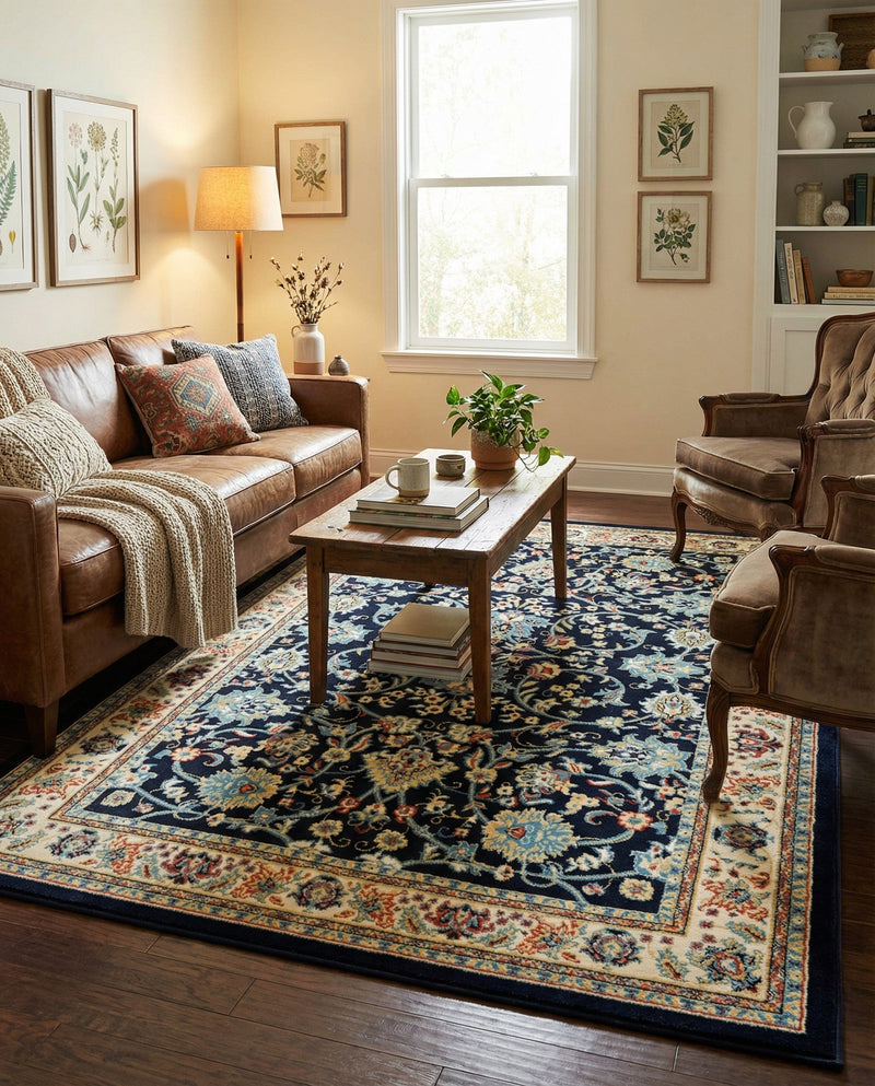 Isfahan Elegance Collection Area Rug - Naghsh-e Jahan (Navy Blue) Rectangle Navy Blue  lifestyle 11