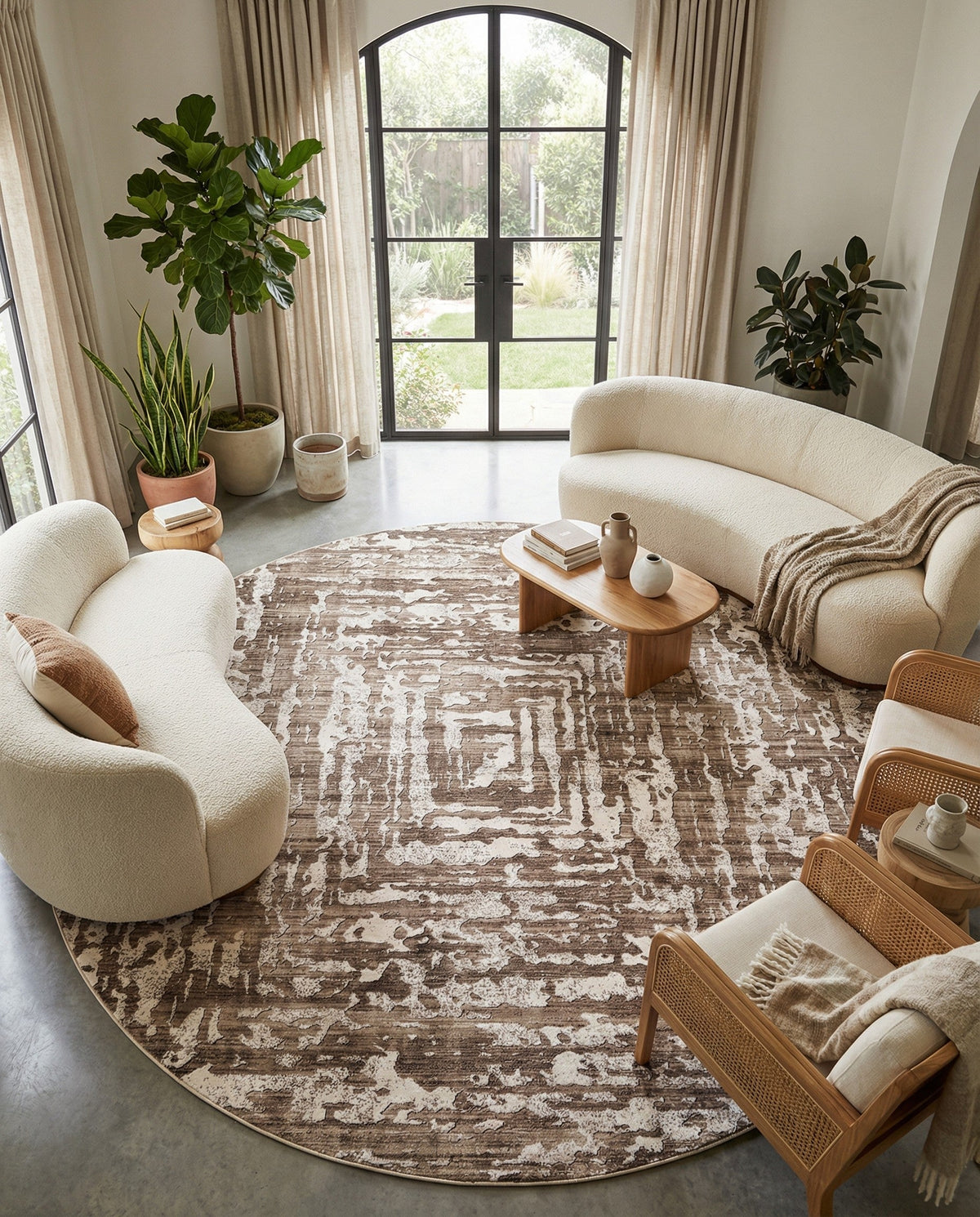 Sanctuary Retreat Collection Area Rug -  Asylum Round Chocolate Brown  lifestyle 181