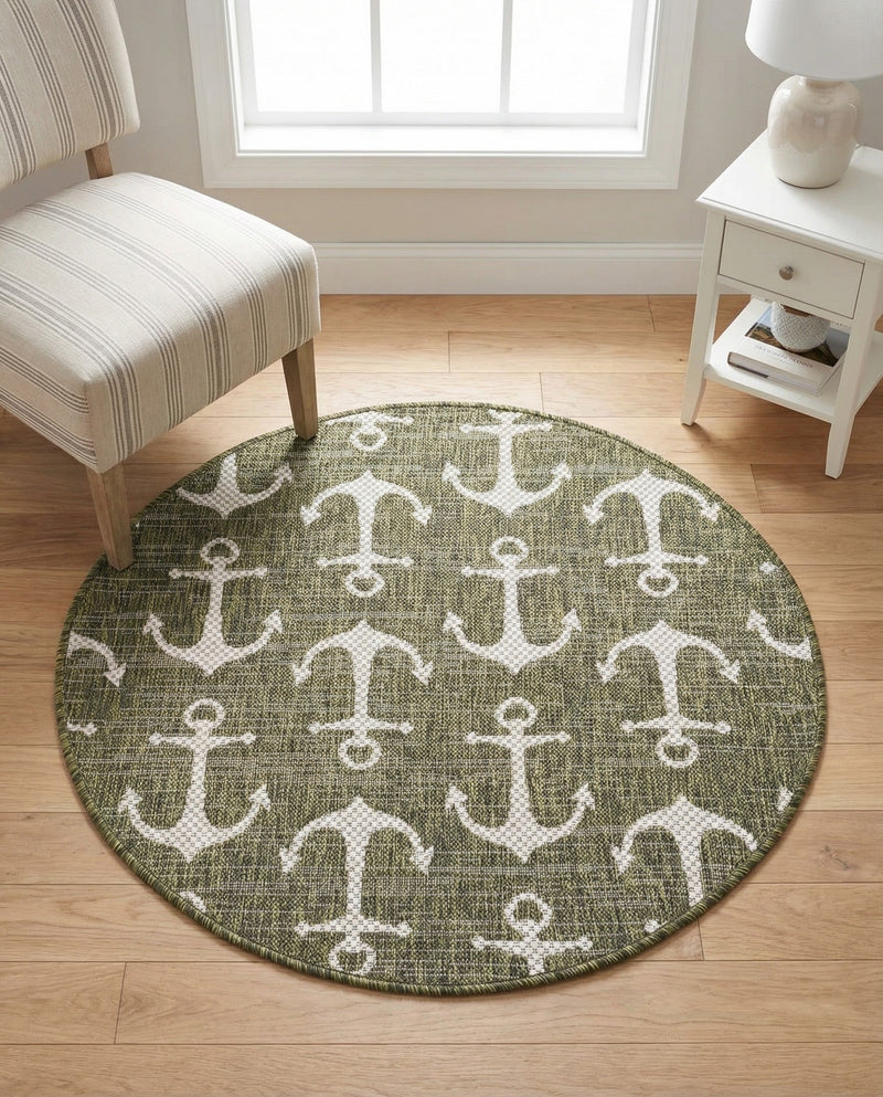 Seaside Haven Rugs Collection Area Rug - Sapphire (Green) Round Green  lifestyle 79