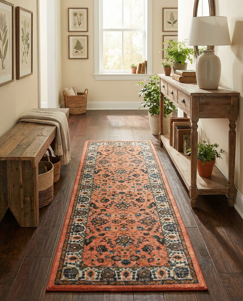 Casablanca Tapestry Collection Area Rug -  Marrakech (Salmon) Runner Salmon  lifestyle 58