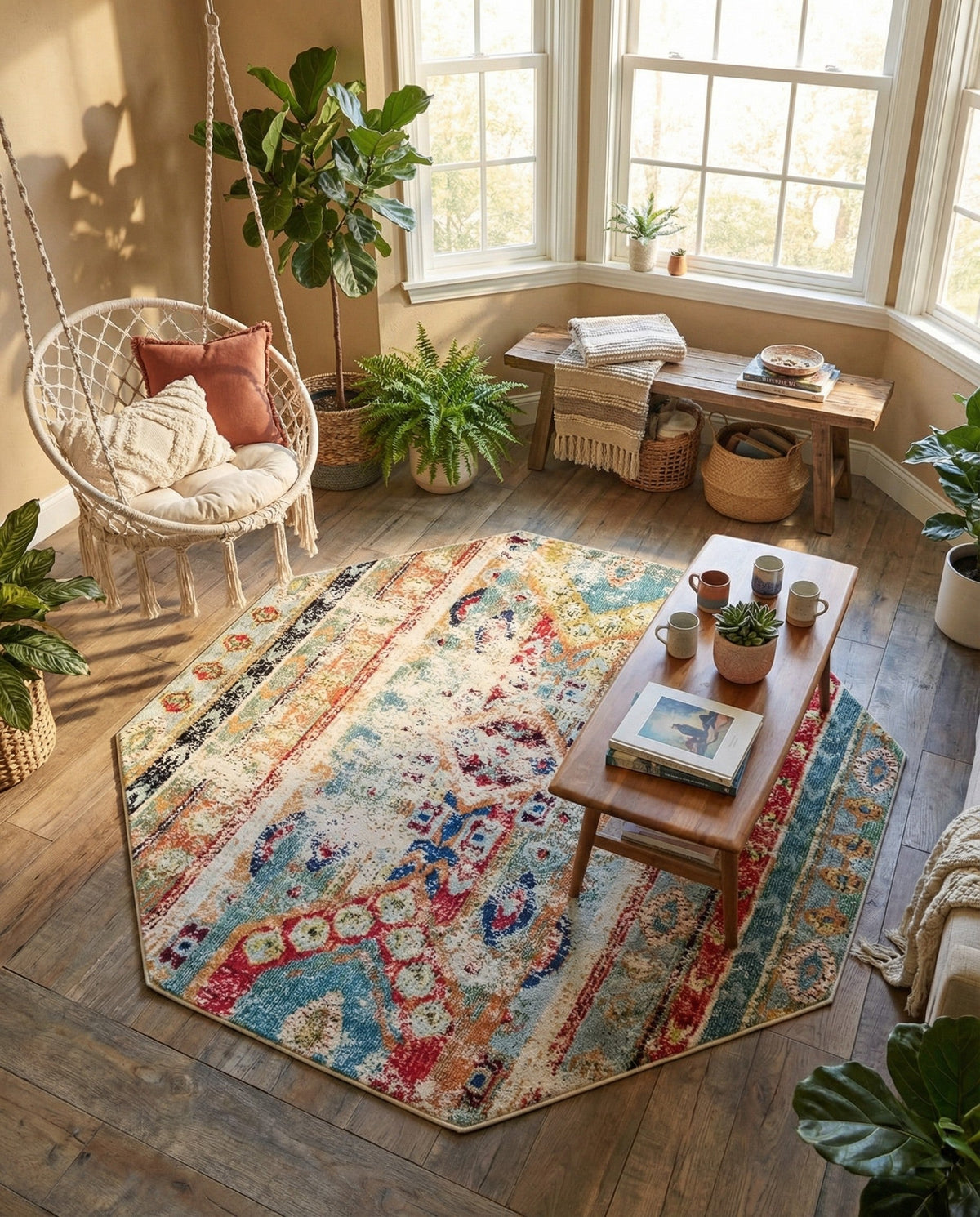 Sedona Vista Collection Area Rug -  Navajo Octagon Blue  lifestyle 109