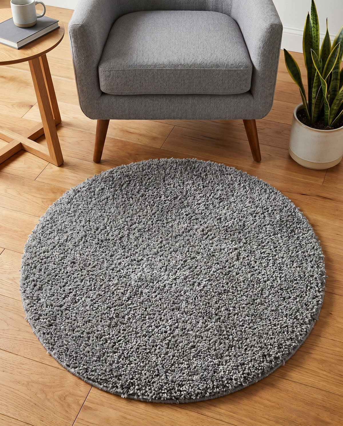 Solid Shag Seaside Collection Area Rug - Azure Cove (Gray) Round Gray  lifestyle 96