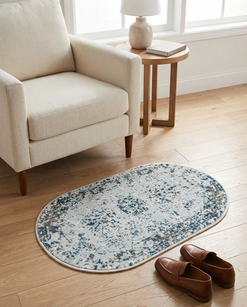 Riviera Elegance Collection Area Rug - Antibes (Light Blue) Oval Light Blue  lifestyle 45