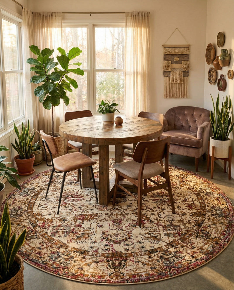 Neptune Elegance Collection Area Rug -  Galatea (Beige Cream) Round Beige Cream  lifestyle 33