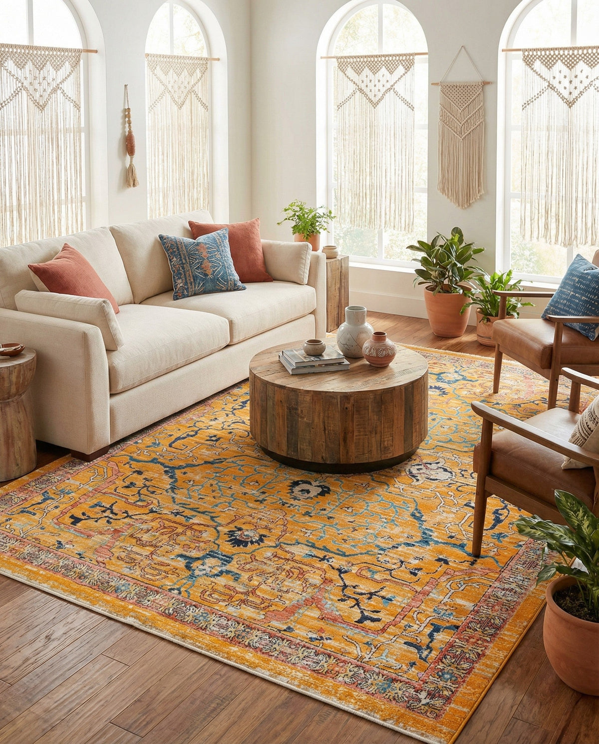 Seville Stripes Collection Area Rug -  Malaga (Yellow) Rectangle Yellow  lifestyle 24