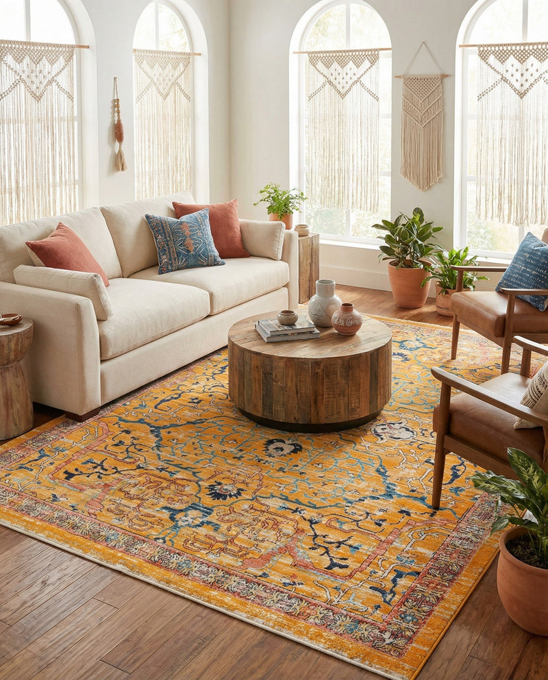 Seville Stripes Collection Area Rug -  Malaga (Yellow) Rectangle Yellow  lifestyle 24