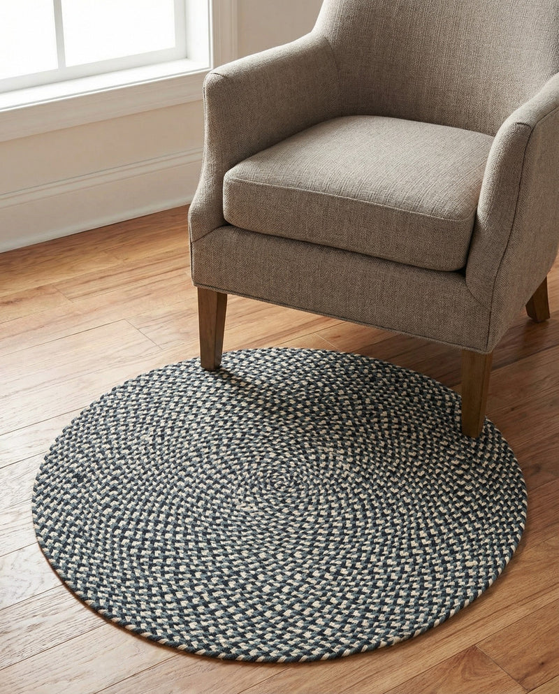 Highland Woven Jute Collection Area Rug - Glenmore (Navy Blue) Round Navy Blue  lifestyle 54