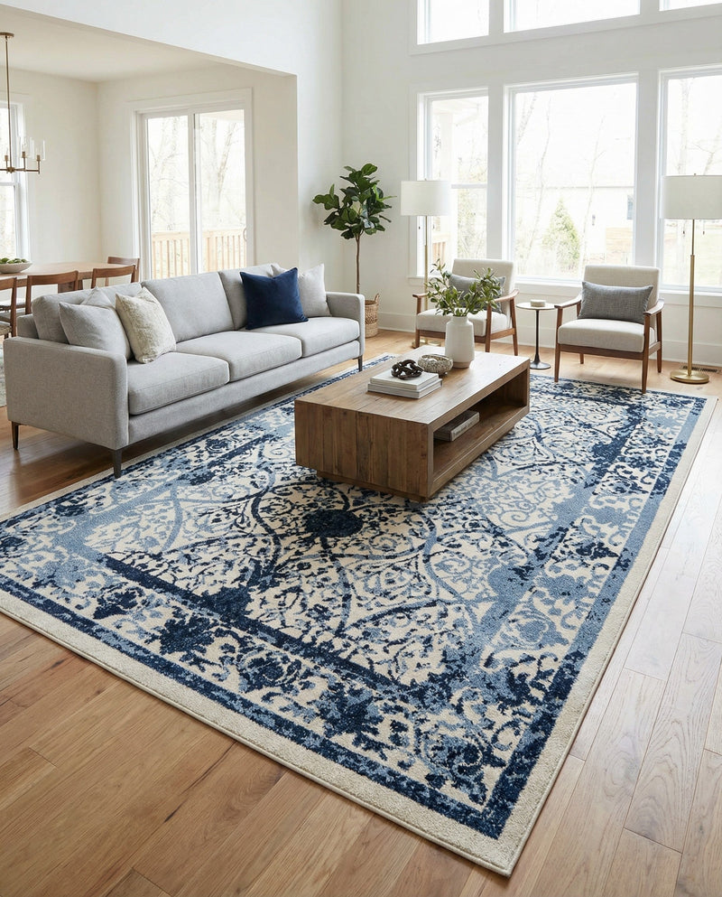 Horizon Collection Area Rug -  Sierra Rectangle Ivory and Blue  lifestyle 39