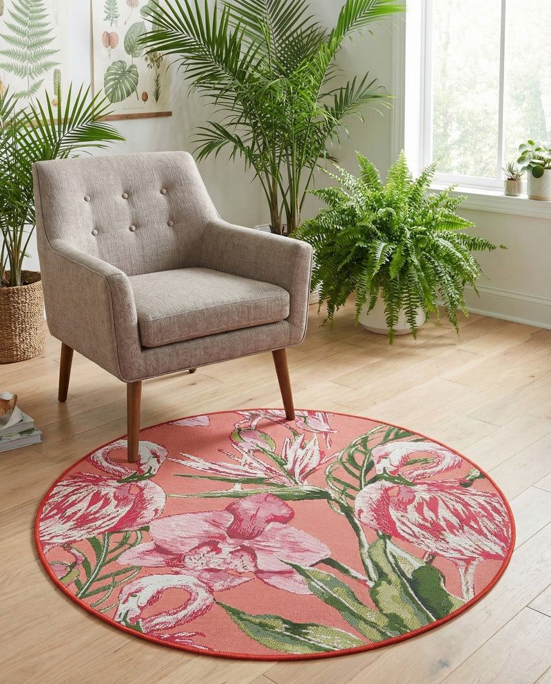 Seaside Blooms Collection Area Rug -  Kyoto Round Coral  lifestyle 61
