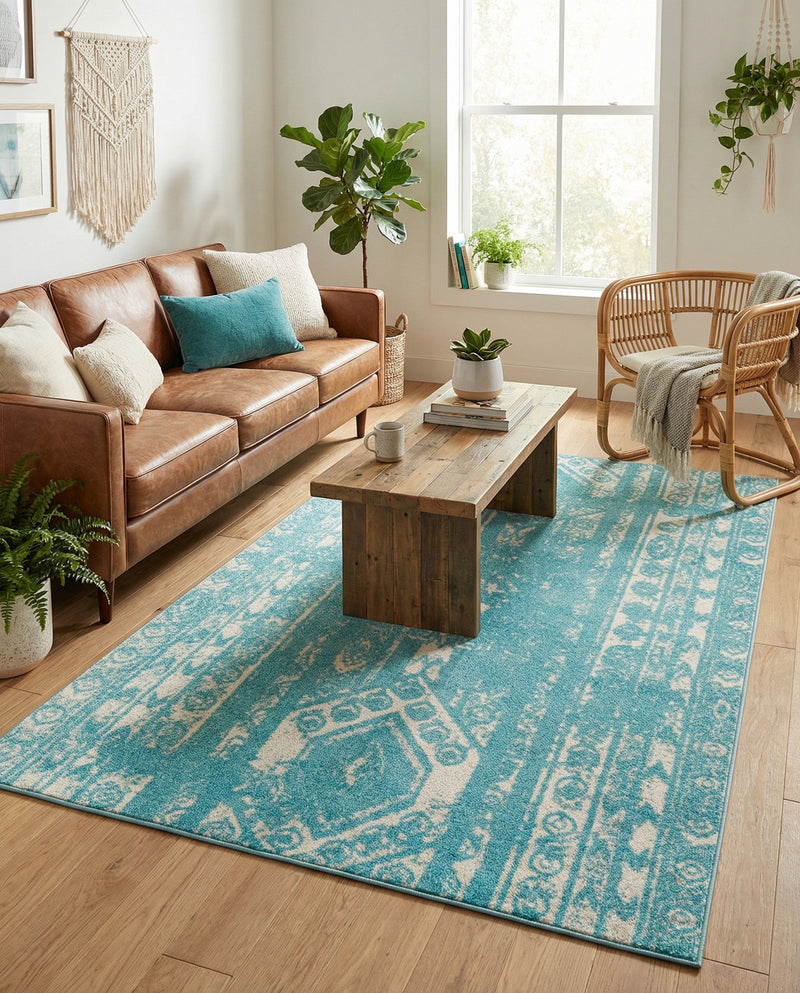 Brighton Stripes Collection Area Rug - Sussex (Light Blue) Rectangle Light Blue  lifestyle 21