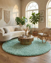Eternal Plush Oasis Collection Area Rug -  Tranquility (Cyan) Round Cyan  lifestyle 52