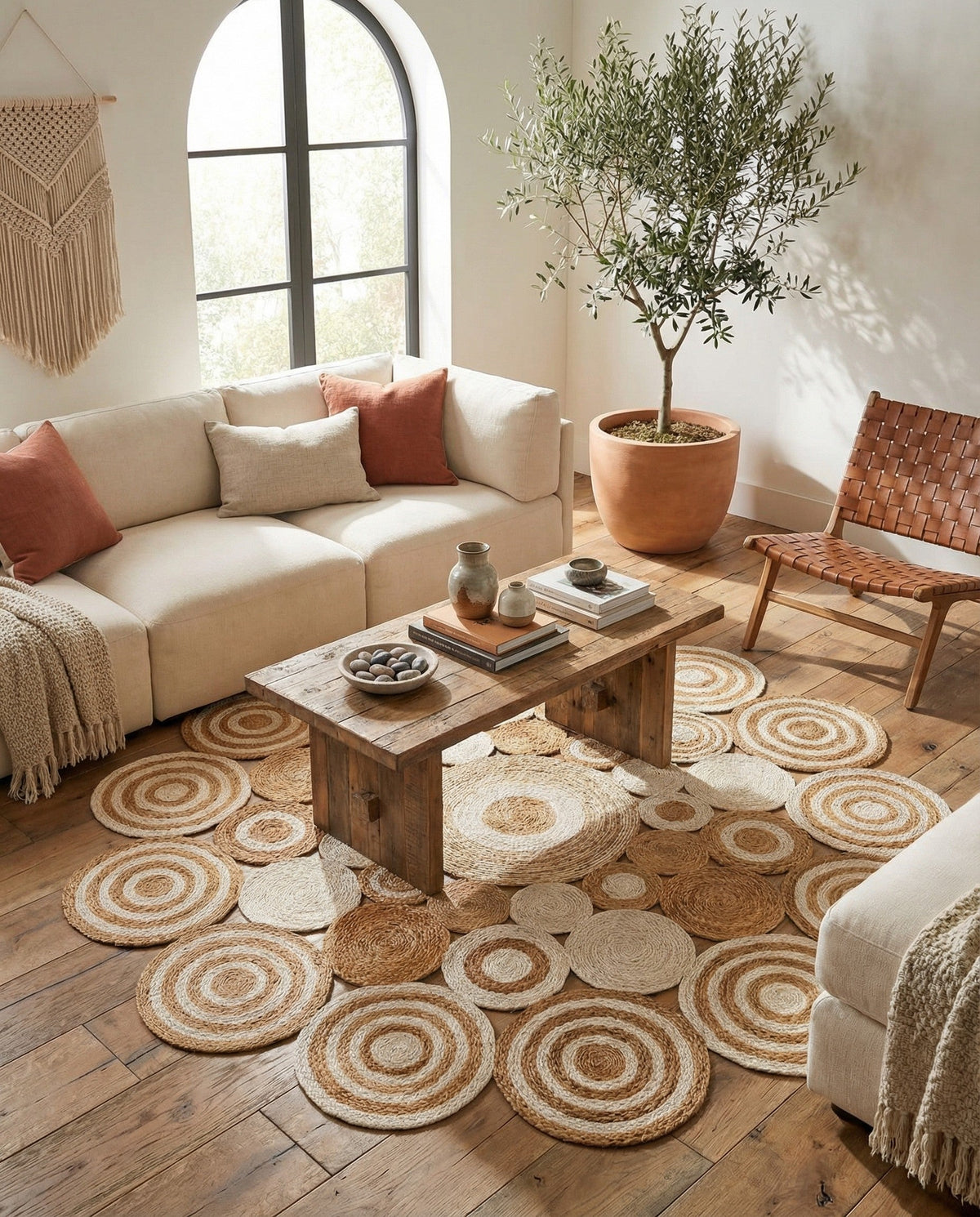 Woven Seaside Jute Collection Area Rug - Sienna Round Natural and White  lifestyle 78