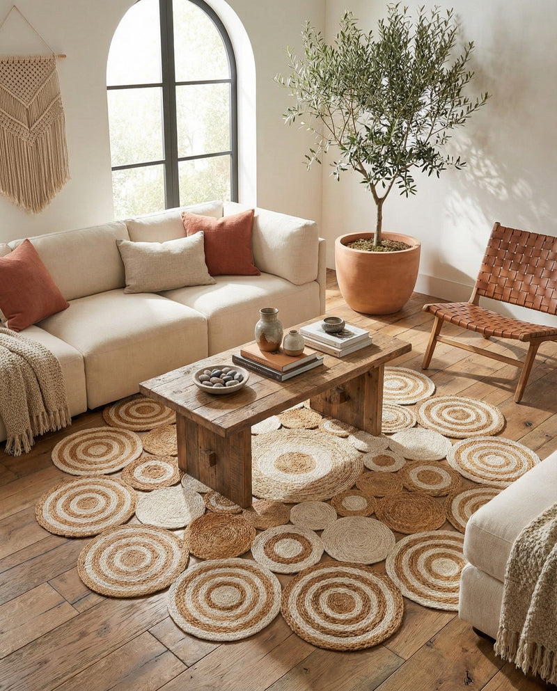 Woven Seaside Jute Collection Area Rug - Sienna Round Natural and White  lifestyle 78
