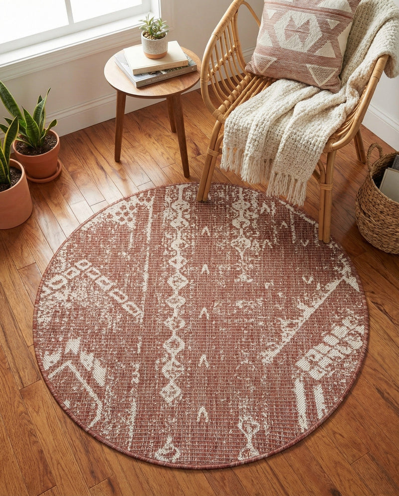 Desert Nomad Terrace Collection Area Rug - Sahara (Rust Red) Round Rust Red  lifestyle 16