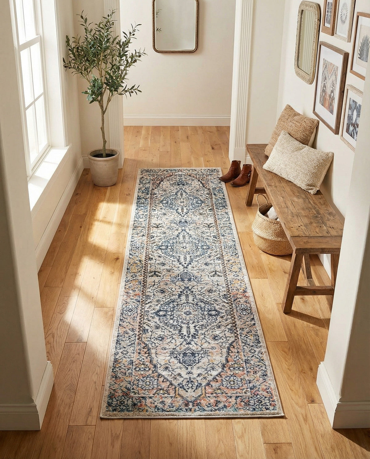 Seville Stripes Collection Area Rug - Cadiz (Blue) Runner Blue  lifestyle 73