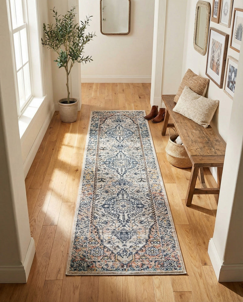 Seville Stripes Collection Area Rug - Cadiz (Blue) Runner Blue  lifestyle 73