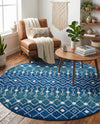 Mediterranean Lattice Collection Area Rug - Santorini (Navy and Teal) Round Navy and Teal  lifestyle 64