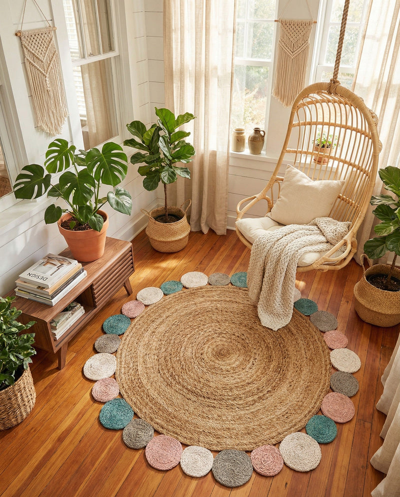 Woven Seaside Jute Collection Area Rug - Sienna Round Multi  lifestyle 65