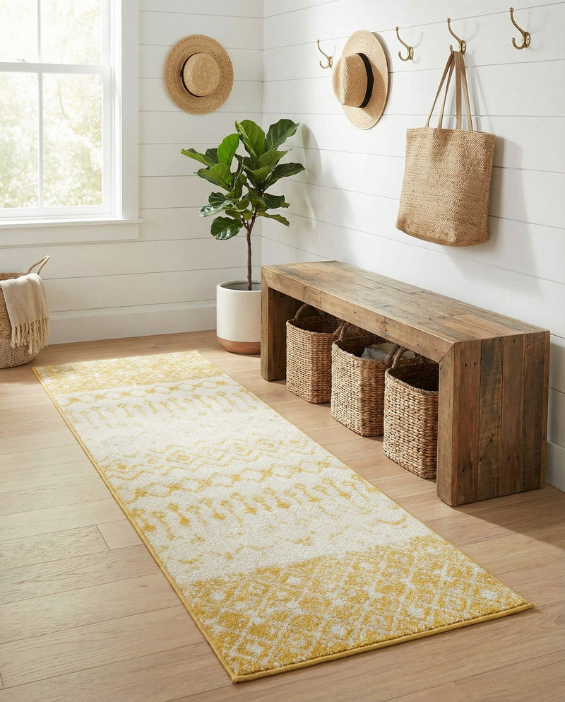 Mediterranean Lattice Collection Area Rug -  Casablanca (Ivory and Yellow) Runner Ivory and Yellow  lifestyle 82