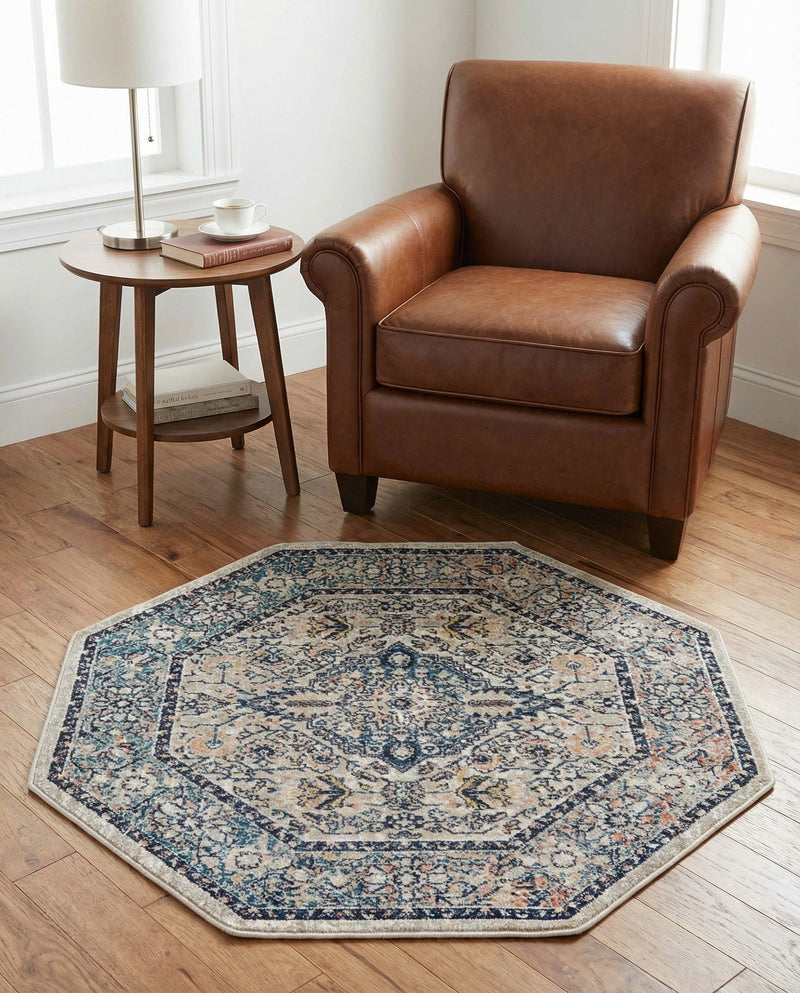 Seville Stripes Collection Area Rug - Cadiz (Blue) Octagon Blue  lifestyle 56