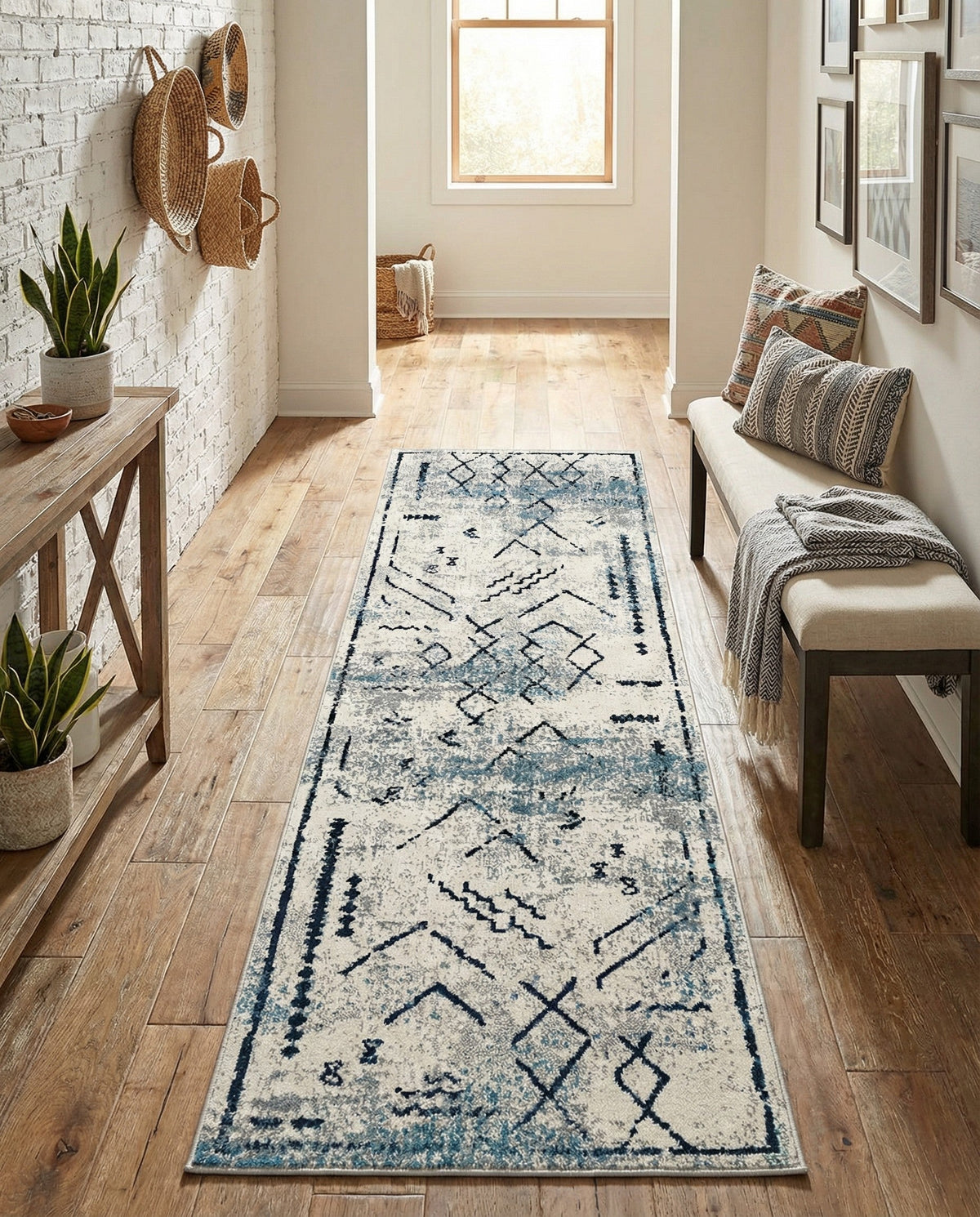 Aegean Elegance Washables Collection Area Rug - Santorini Runner Ivory Gray  lifestyle 167