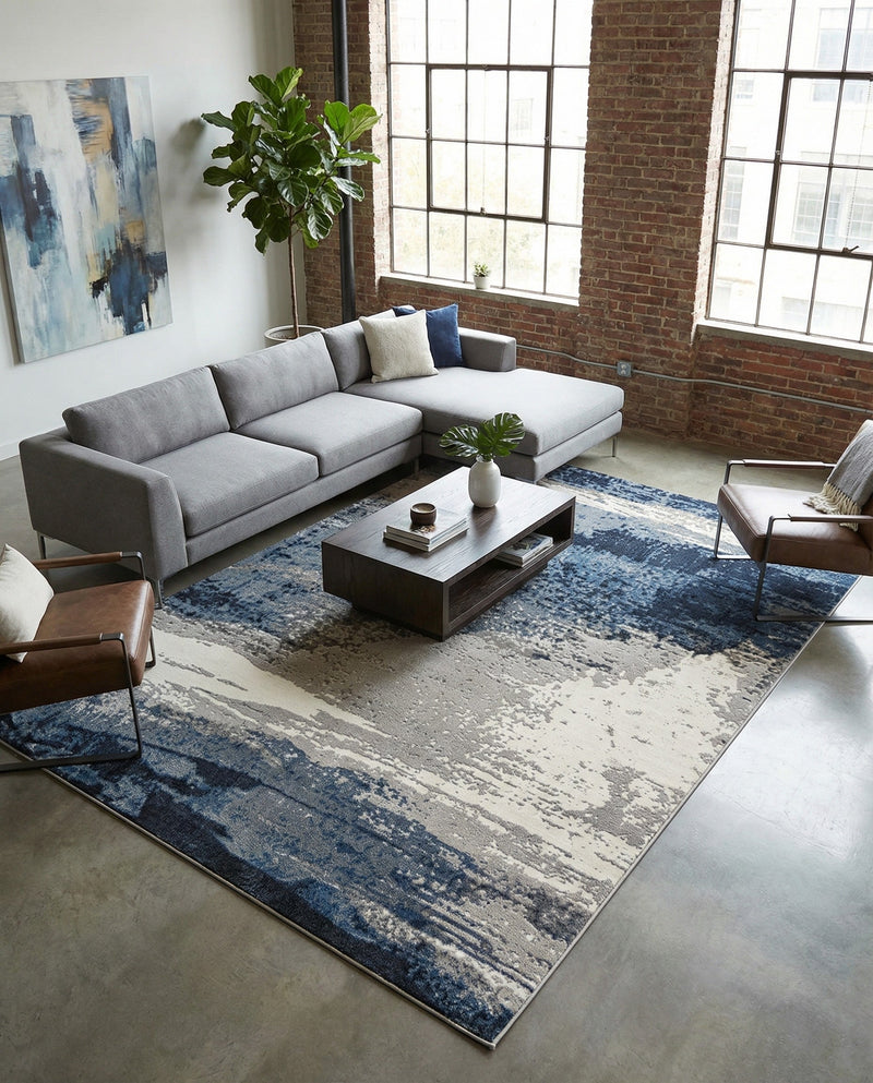 Copenhagen Edge Collection Area Rug - Nyhavn Rectangle Blue  lifestyle 66