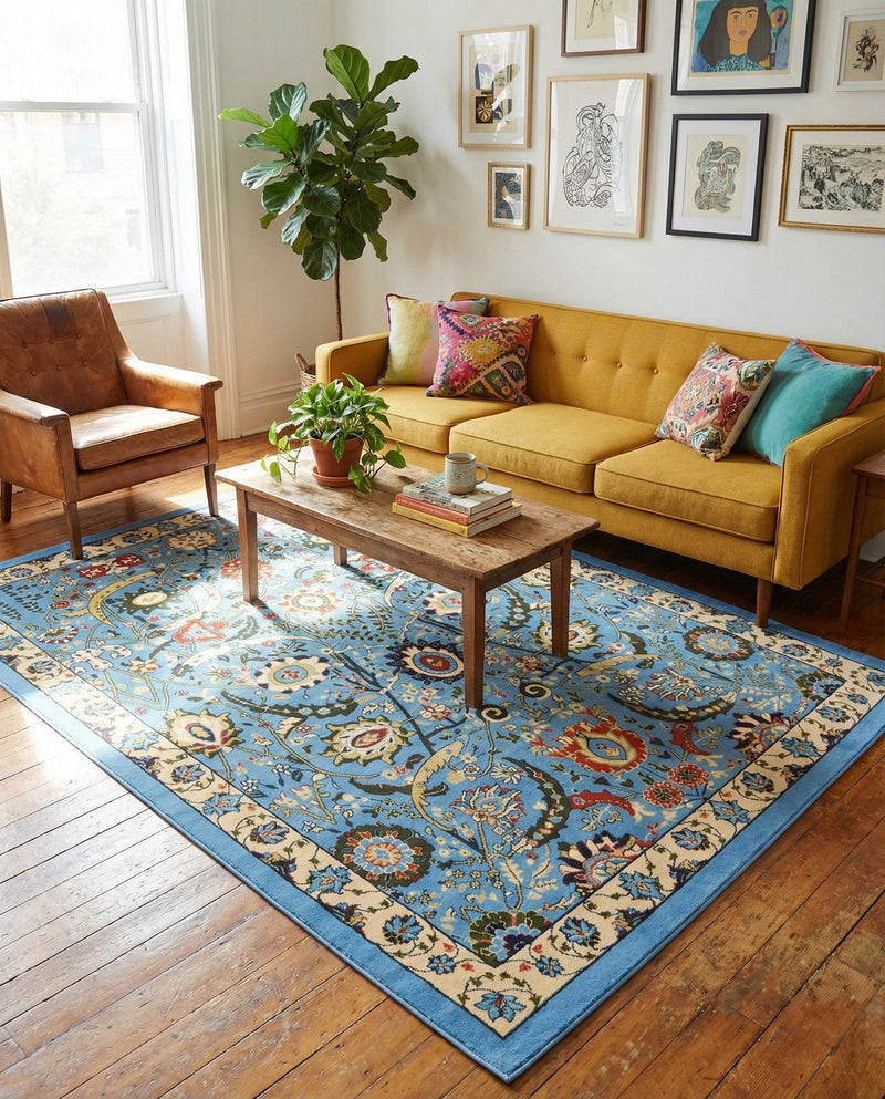 Tabriz Tapestry Collection Area Rug - Sahand (Blue) Rectangle Blue  lifestyle 21