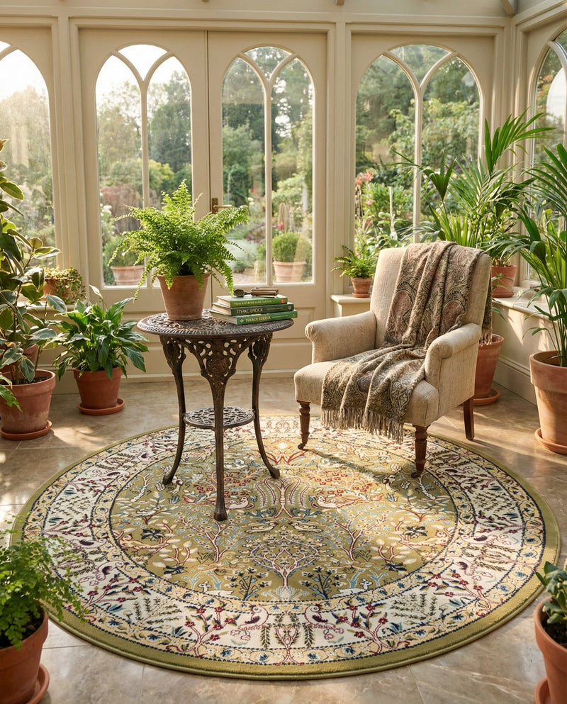 Persian Elegance Collection Area Rug -  Kerman (Green) Round Green  lifestyle 35