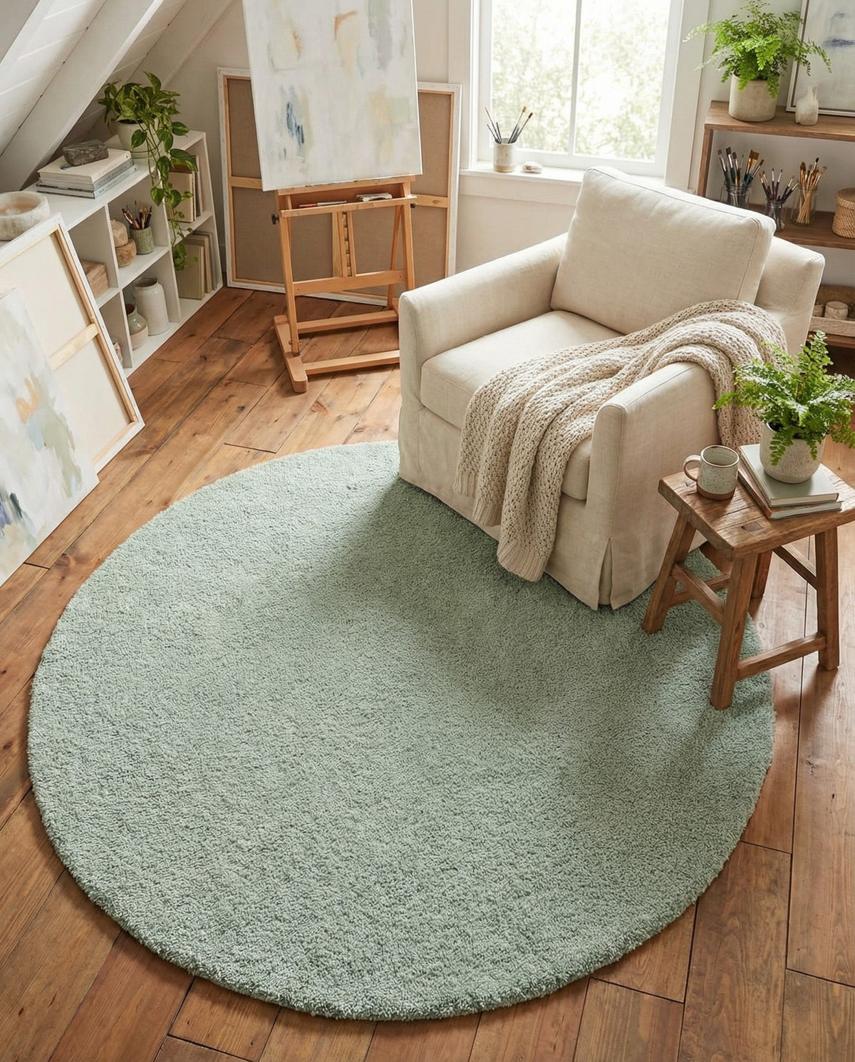 Solid Shag Seaside Collection Area Rug - Azure Cove (Sea Salt Blue) Round Sea Salt Blue  lifestyle 43