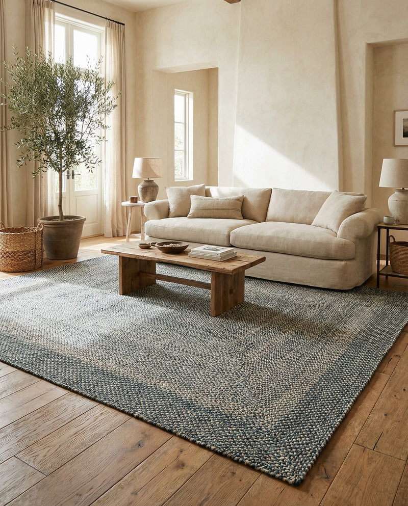 Highland Woven Jute Collection Area Rug - Glenmore (Navy Blue) Rectangle Navy Blue  lifestyle 12