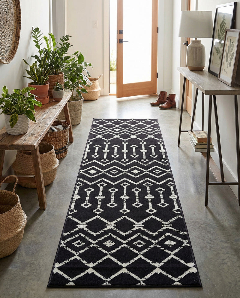 Marrakech Lattice Collection Area Rug - Medina (Black) Runner Black  lifestyle 24