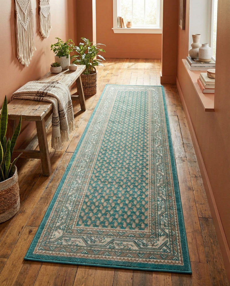 Soho Elegance Collection Area Rug -  Mercer (Turquoise) Runner Turquoise  lifestyle 75