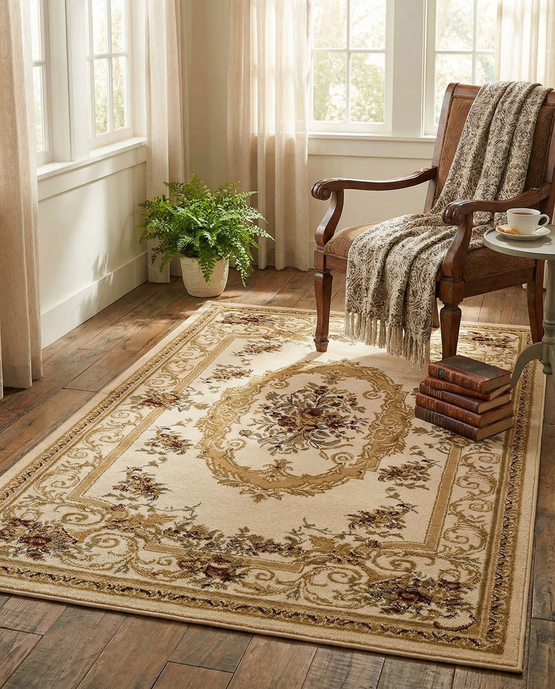 Versailles Elegance Collection Area Rug -  Louveciennes (Cream) Rectangle Cream  lifestyle 30