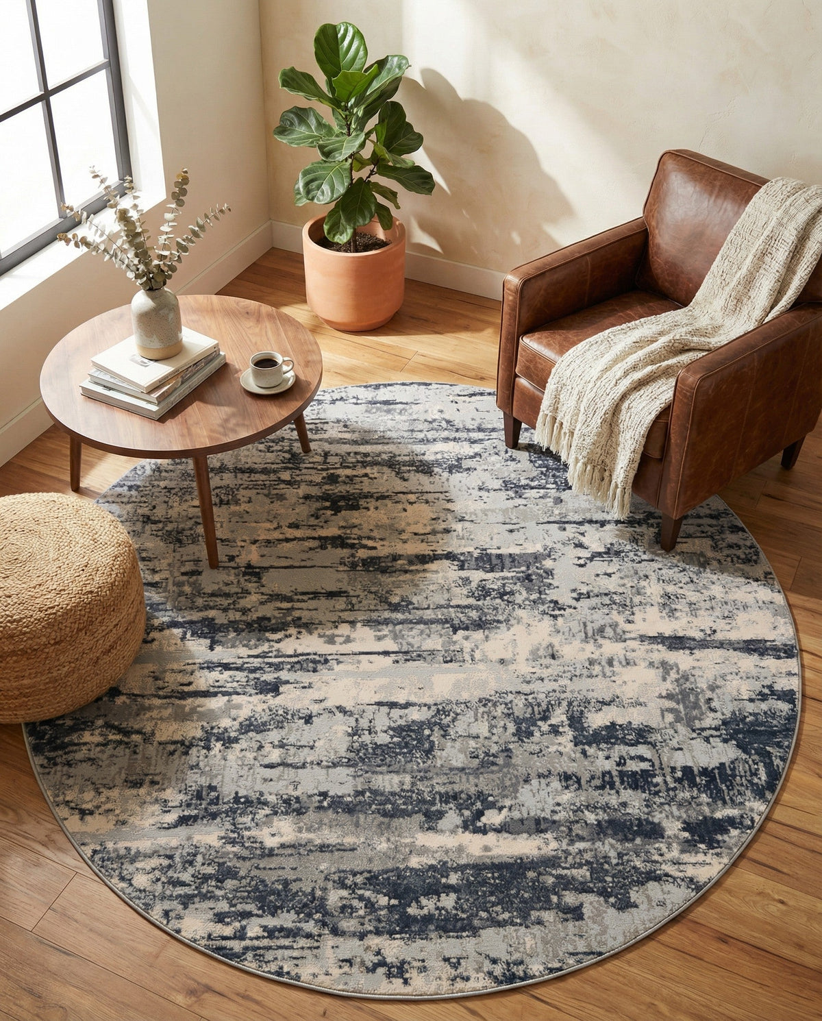Aegean Elegance Collection Area Rug - Mesa Round Gray  lifestyle 97