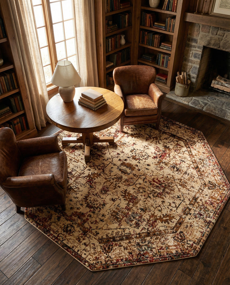 Neptune Elegance Collection Area Rug -  Galatea (Beige Cream) Octagon Beige Cream  lifestyle 37