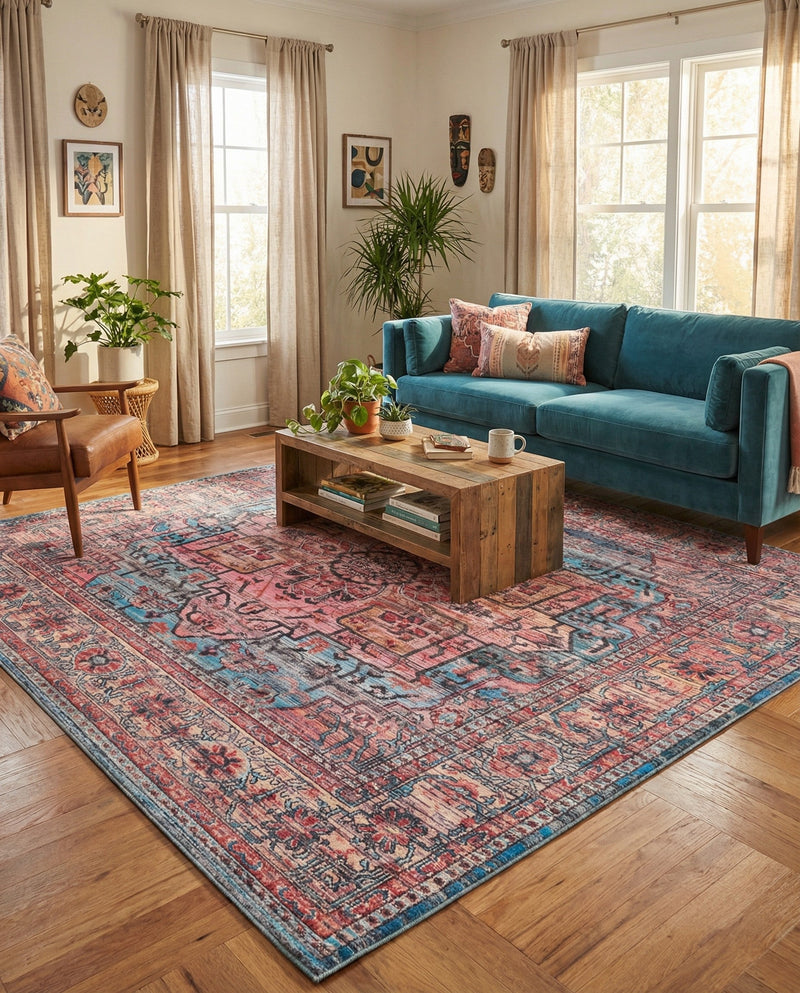 Zahara Oasis Collection Area Rug -  Fez Square Blue  lifestyle 59