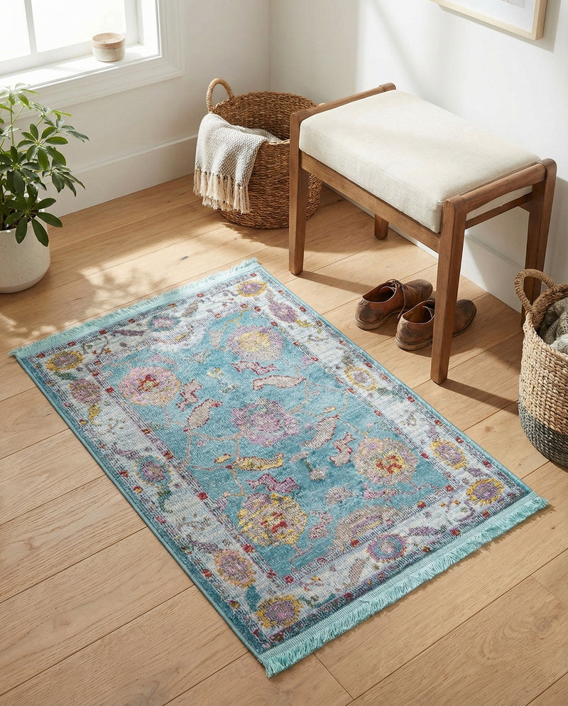 Arcadia Rugs Collection Area Rug - Eden (Aqua and Blue) Rectangle Aqua and Blue  lifestyle 10