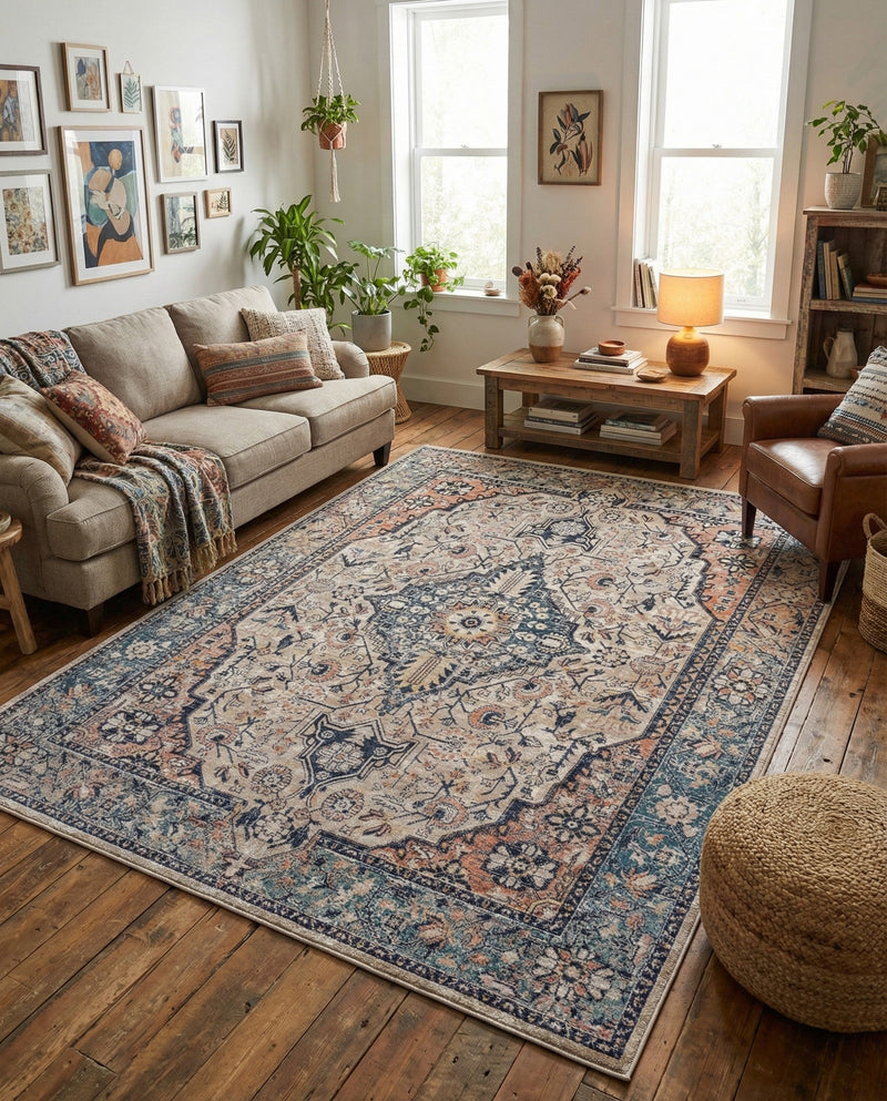 Seville Stripes Collection Area Rug - Cadiz (Blue) Rectangle Blue  lifestyle 23