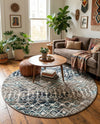 Mediterranean Lattice Collection Area Rug - Santorini (Multi Gray Blue) Round Multi Gray Blue  lifestyle 55