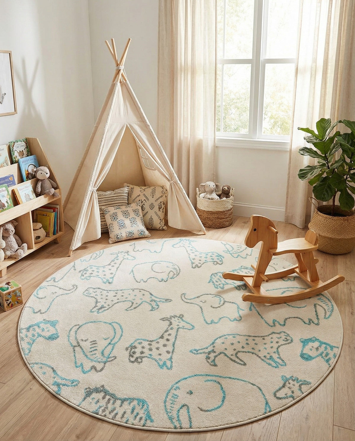 Wonder Tykes Collection Area Rug -  Spectrum Round Ivory  lifestyle 173